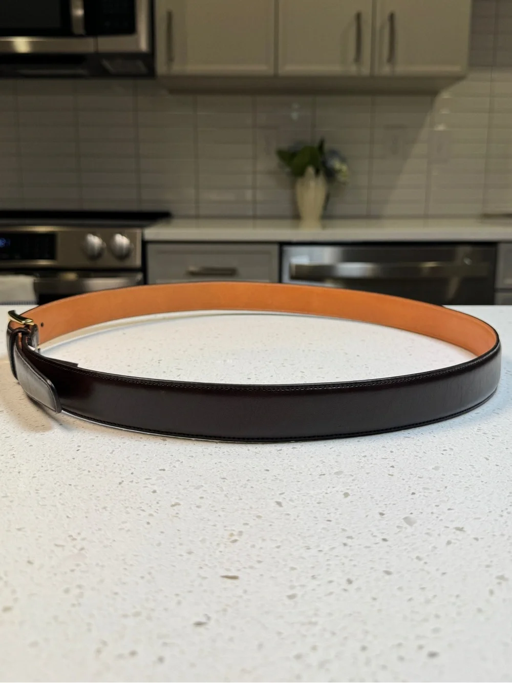 Trafalgar Dark Brown Cortina Leather Belt Square Solid Brass Buckle 38